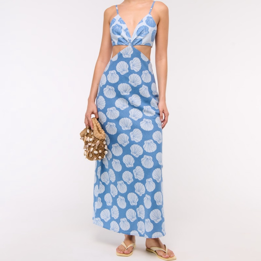 Abercrombie & Fitch Blue Shell Print Maxi Dress